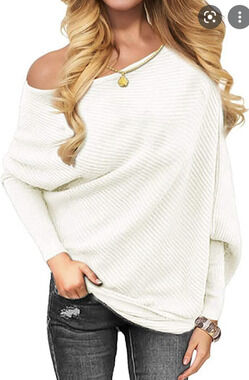 Omicgot Slouchy Loose Off Shoulder Top Women's Size S Ivory Batwing Sweater